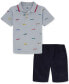 Фото #1 товара Baby Boys Printed Pique Polo Shirt & Twill Shorts, 2 Piece Set