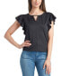 Juniors' Round-Neck Flutter-Sleeve Crepe Knit Top