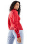 River Island roll neck ribbed top with button sleeve detail in red