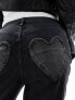 Фото #5 товара Miss Selfridge Petite heart pocket straight leg jean in black wash