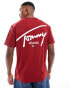 Фото #1 товара Tommy Jeans Signature Logo Crew Neck T-Shirt in Red Brown