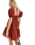 Threadbare poplin v neck skater dress in rust