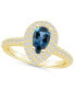 ფოტო #1 პროდუქტის London Blue Topaz and Diamond Accent Halo Ring in 14K Yellow Gold