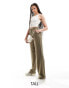 Фото #1 товара Vero Moda Tall linen wide leg dad trousers in khaki green