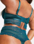 Wolf & Whistle Exclusive Curve lace trim mesh high waist cut out thong in teal