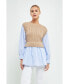 Фото #3 товара Women's Cable Knit Long Striped Sweater Shirt