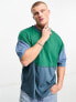 ASOS DESIGN oversized t-shirt in green & blue colour block with back print