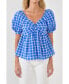 ფოტო #1 პროდუქტის Women's Gingham Twisted Puff Sleeve Top