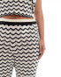 Noisy May Curve knitted wide leg trouser co-ord in black & white wave