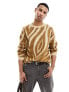 Фото #1 товара ASOS DESIGN relaxed knitted fluffy jumper in brown animal print