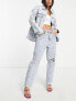 Фото #1 товара Signature 8 co-ord ripped embellished mom jean in light wash