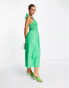 Never Fully Dressed tie shoulder shirred dress in vibrant green Lebendiges Grün, 40 - фото #4