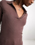 Фото #2 товара Monki long sleeve collar top in brown