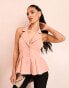 Фото #8 товара ASOS LUXE two in one tailored cut out blazer and waist coat in blush