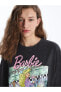 Bisiklet Yaka Barbie Baskılı Kısa Kollu Oversize Kadın Tişört