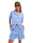 Pieces broderie shorts co-ord in hydrangea blue BLAU, XS - EU 34 - фото #2