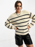 Only ribbed knit jumper in cream and black stripe CREAM & BLACK STRIPE, XL - фото #7