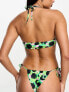 Only halter neck bikini top in green animal print