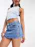 Фото #1 товара Calvin Klein Jeans Pride denim micro mini skirt in light wash blue