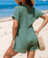 ფოტო #3 პროდუქტის Women's Green Crinkle Front Button Wide Leg Romper