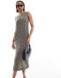 Фото #2 товара Vero Moda sheer knitted midi dress in brown metallic