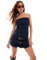 Фото #1 товара Pull&Bear denim bandeau pleated mini dress in indigo blue