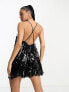 Фото #4 товара ASOS DESIGN high neck shard sequin playsuit in black