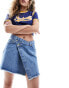 Фото #1 товара Something New Denim asymmetric mini skirt in medium blue wash