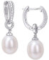 ფოტო #1 პროდუქტის Cultured Freshwater Pearl (8mm) & Diamond Accent Dangle Hoop Drop Earrings in Sterling Silver