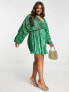 ASOS DESIGN Curve embellishment mini dress with blouson sleeve in green