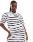 Фото #4 товара ASOS DESIGN Curve crew neck midi t shirt dress with ruched side in black and white stripe