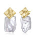 ფოტო #1 პროდუქტის Sterling Silver 14K Gold Plated with Genuine Freshwater Pearl Drop Square Earrings