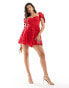 Фото #1 товара Love Triangle lace mini dress with tie back in red