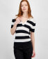 ფოტო #1 პროდუქტის Women's Striped Mixed-Media Split-Neck