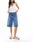 Фото #1 товара Mango longline denim bermuda shorts in light blue