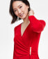 ფოტო #3 პროდუქტის Petite V-Neck Faux-Wrap 3/4-Sleeve Top