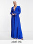 Фото #1 товара ASOS DESIGN Tall pleated blouson sleeve maxi dress with belt detail in cobalt blue
