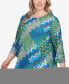 Фото #5 товара Plus Size Mixed Bohemian Geo Patchwork Top with Bell Sleeves
