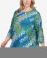 Plus Size Mixed Bohemian Geo Patchwork Top with Bell Sleeves