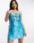 Фото #3 товара ASOS DESIGN Petite embellished disc sequin mini dress with cut out detail in turquoise