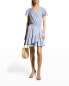 Michael Michael Kors Short Sleeve Striped Faux Wrap Dress DK Chambray M