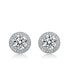 Sterling Silver with Rhodium Plated Clear Round Cubic Zirconia Solitaire Halo Stud Earrings