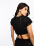 ASOS DESIGN broderie beach crop top co-ord with keyhole detail in black