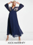 Фото #1 товара ASOS DESIGN Maternity v front baby doll pleated embroidered midi dress in navy