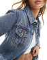 Miss Selfridge denim girlfriend jacket in mid blue wash