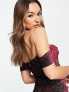 Фото #5 товара Lavish Alice glitter velvet off shoulder midi dress in burgundy