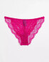 ASOS DESIGN 3 pack elasticated tanga & lace brazilian in taupe, black and cerise