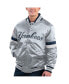 ფოტო #1 პროდუქტის Men's Gray Distressed New York Yankees Home Game Satin Full-Snap Varsity Jacket