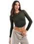 Фото #1 товара Bershka open mesh long sleeve top in khaki