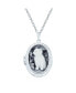 ფოტო #1 პროდუქტის Custom Engraved Holds Picture Simulated Black White Onyx Sitting Kitten Oval Cat Cameo Photo Locket Pendant Necklace For Women Teen Sterling Silver